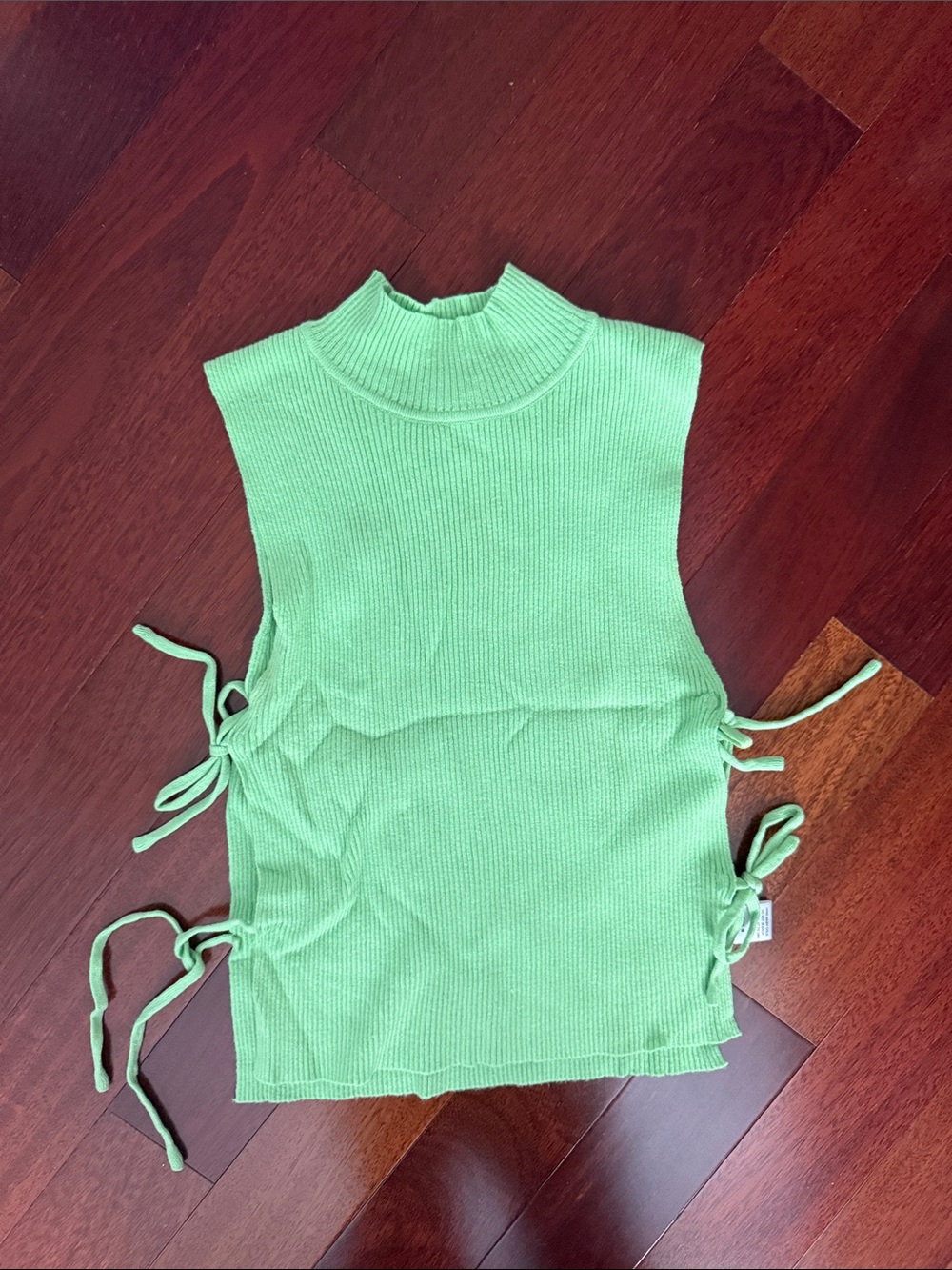 Mock Neck Side-Tie Knit Tank Top - Mint Green